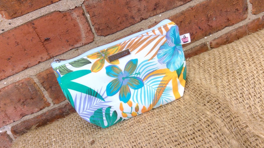 White & Yellow Tropical Zip Pouch