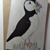 Puffin Embroidered Portrait Greetings Card