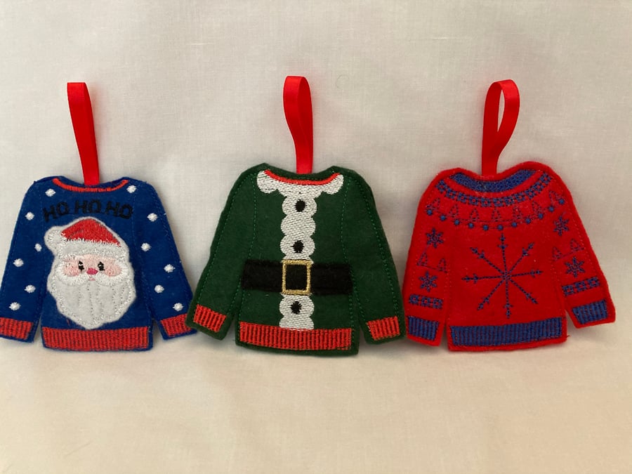 Set of Christmas jumper tree decorations