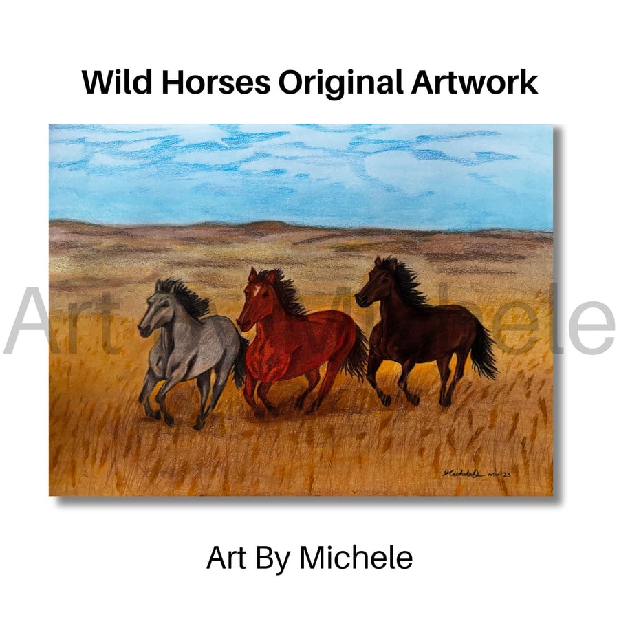 Wild Horses – Original Colour Pencil & Pastel Drawing