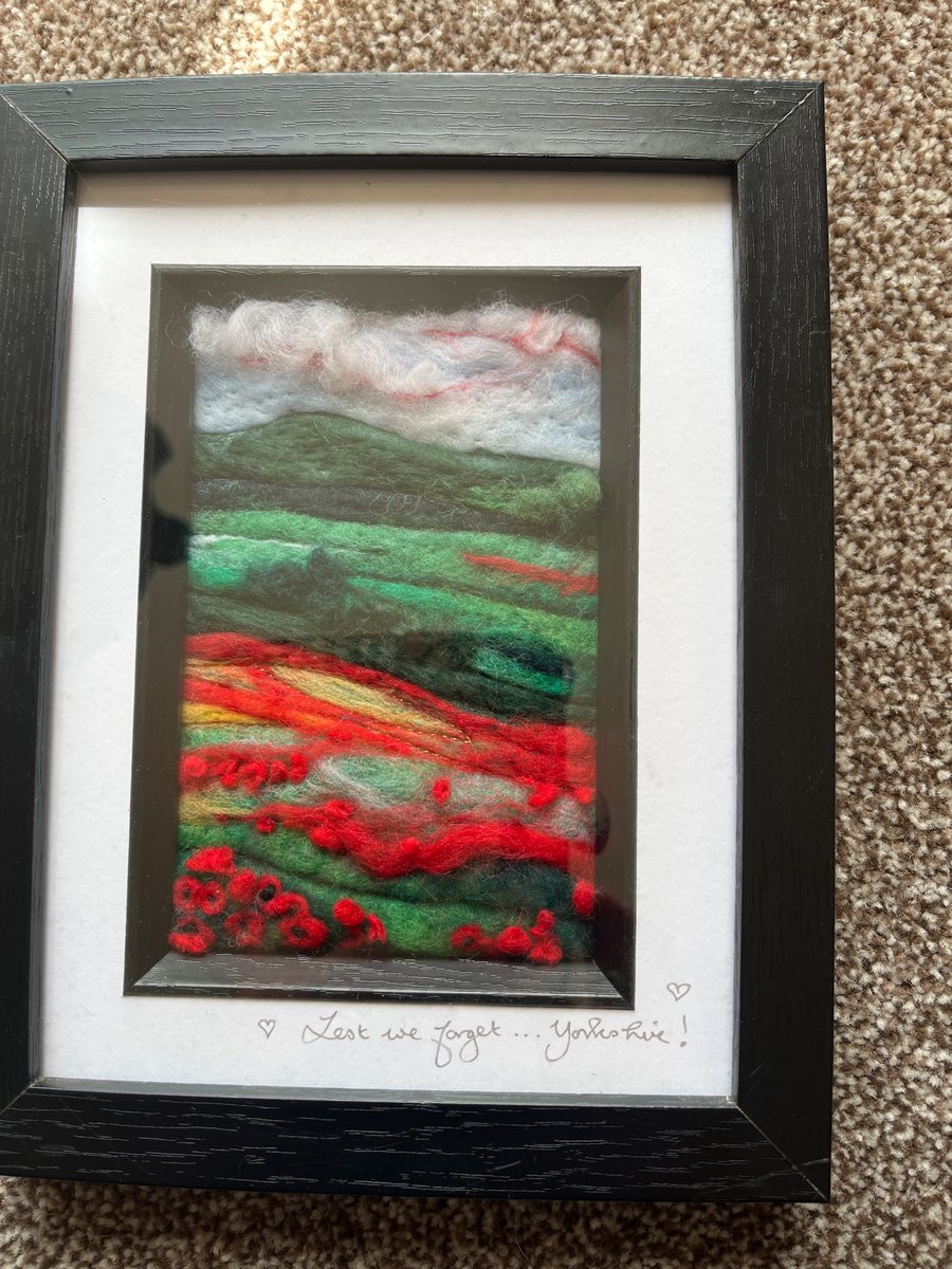 Lest we forget Yorkshire poppy fields needle felt black frame 