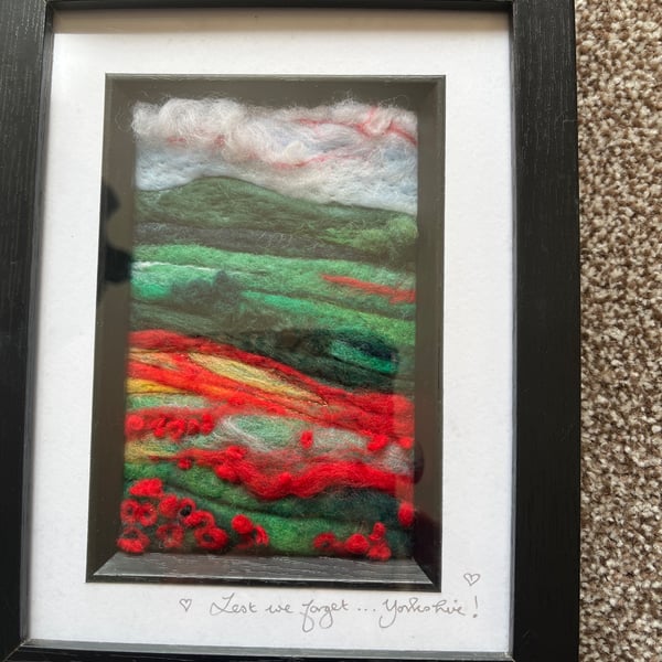 Lest we forget Yorkshire poppy fields needle felt black frame 