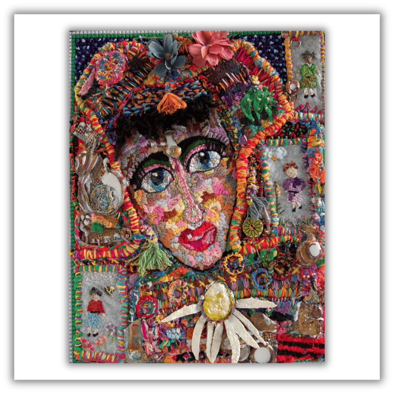 Original framed textile art - feminist art - needlework collage