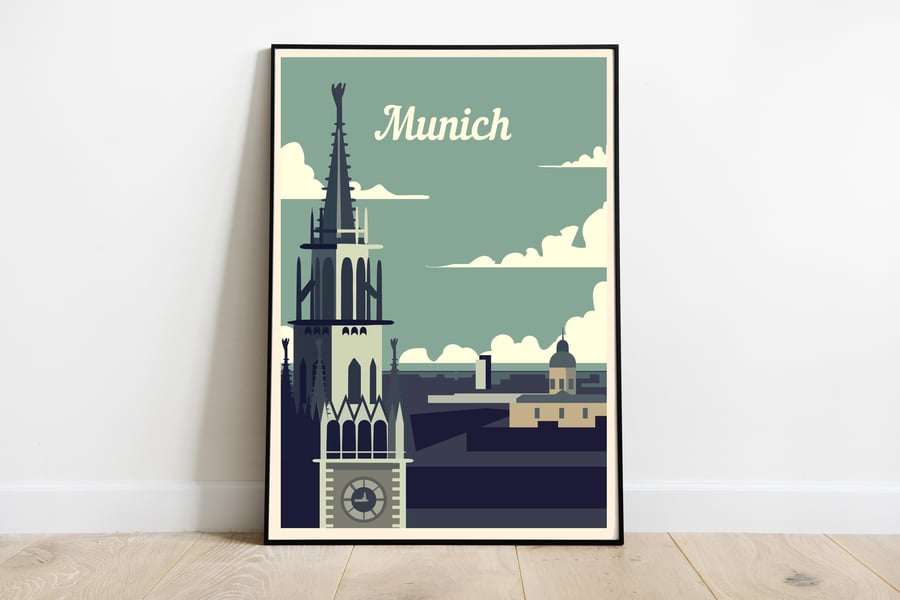 Munich retro travel poster, Munich print, Germany travel poster