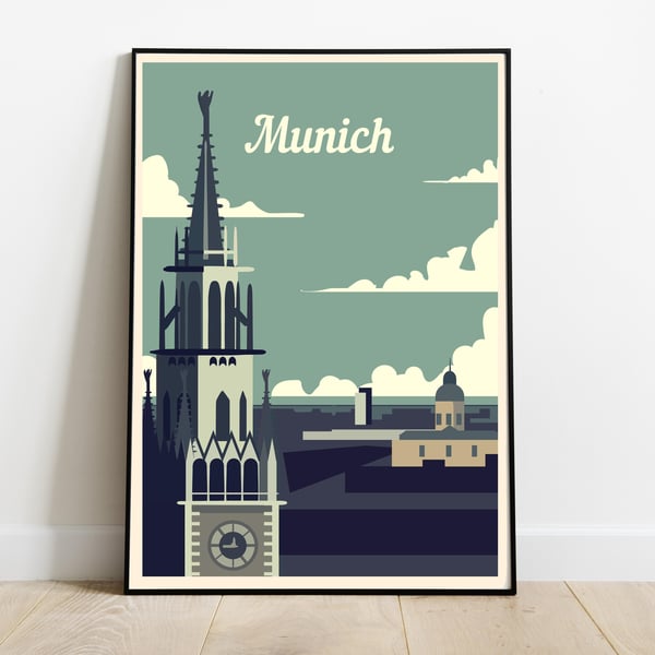Munich retro travel poster, Munich print, Germany travel poster