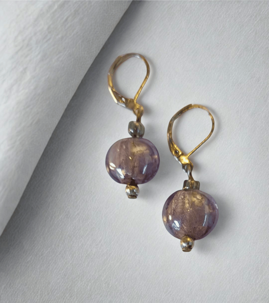 Smokey Lavender Short Drop Glass Earrings