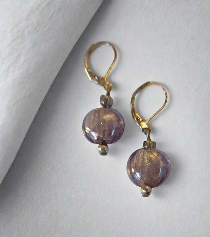 Smokey Lavender Short Drop Glass Earrings