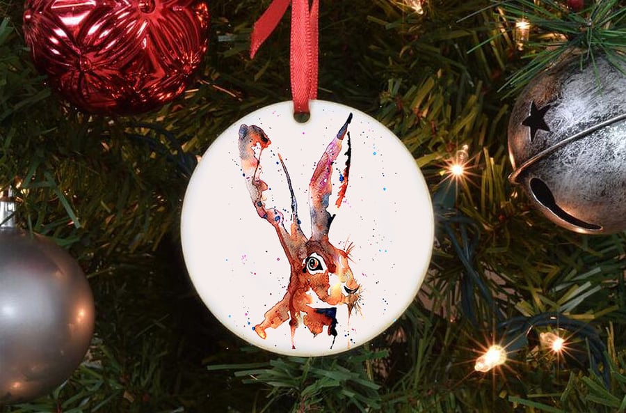 Hare - All Ears Round Tree Decoration.Hare Xmas Tree Decoration,Hare Christmas T