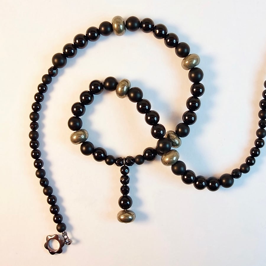 Black Onyx And Pyrite Necklace - Handmade In Devon, Free UK Delivery.