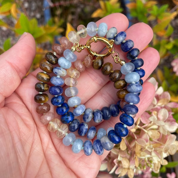 Blueberry Pecan Pie Hand Knotted Beaded Gemstone Necklace