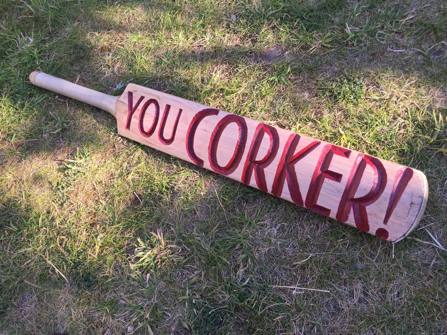 'YOU CORKER!' hand-carved, hand-painted, vintage saw