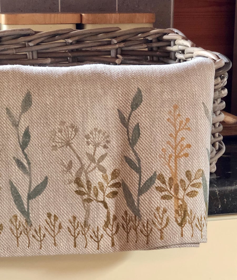 Hand Printed Linen Tea Towel- Spring Meadow