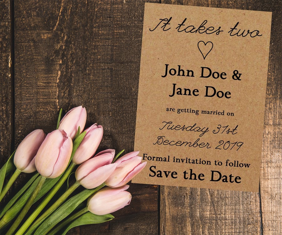 Recycled Brown Kraft Cute It Takes Two Save the Date Cards