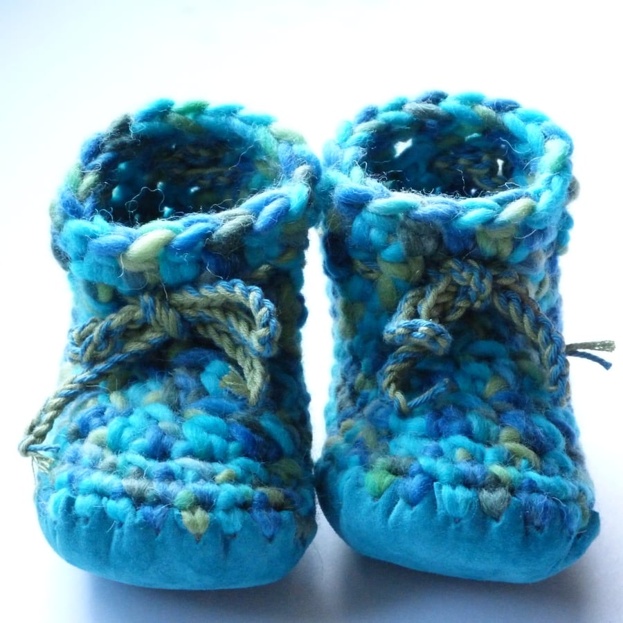 Crochet Baby boots  - Turquoise Mix- Baby gift- size 3 