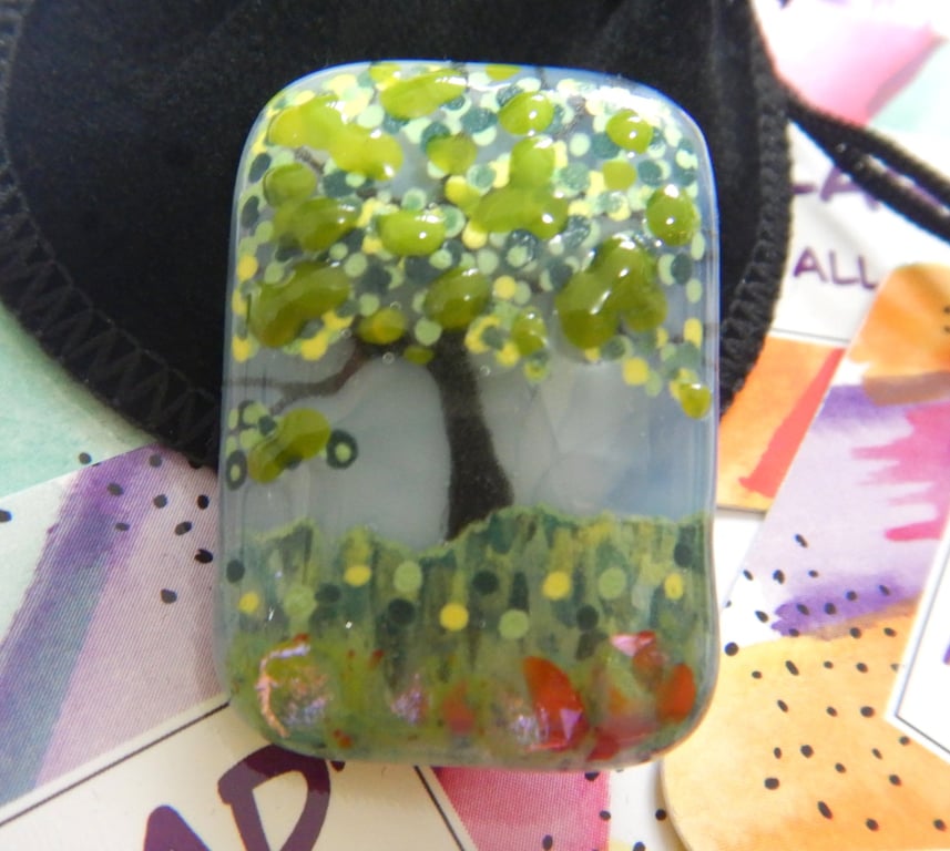Handmade Fused Glass 'Autumn Tree' Brooch