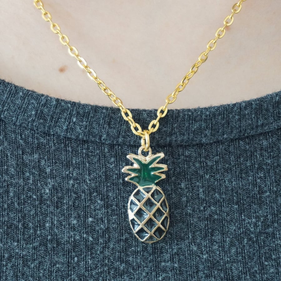 Women's Pineapple Summer Stainless Steel Gold Coloured Pendant Necklace