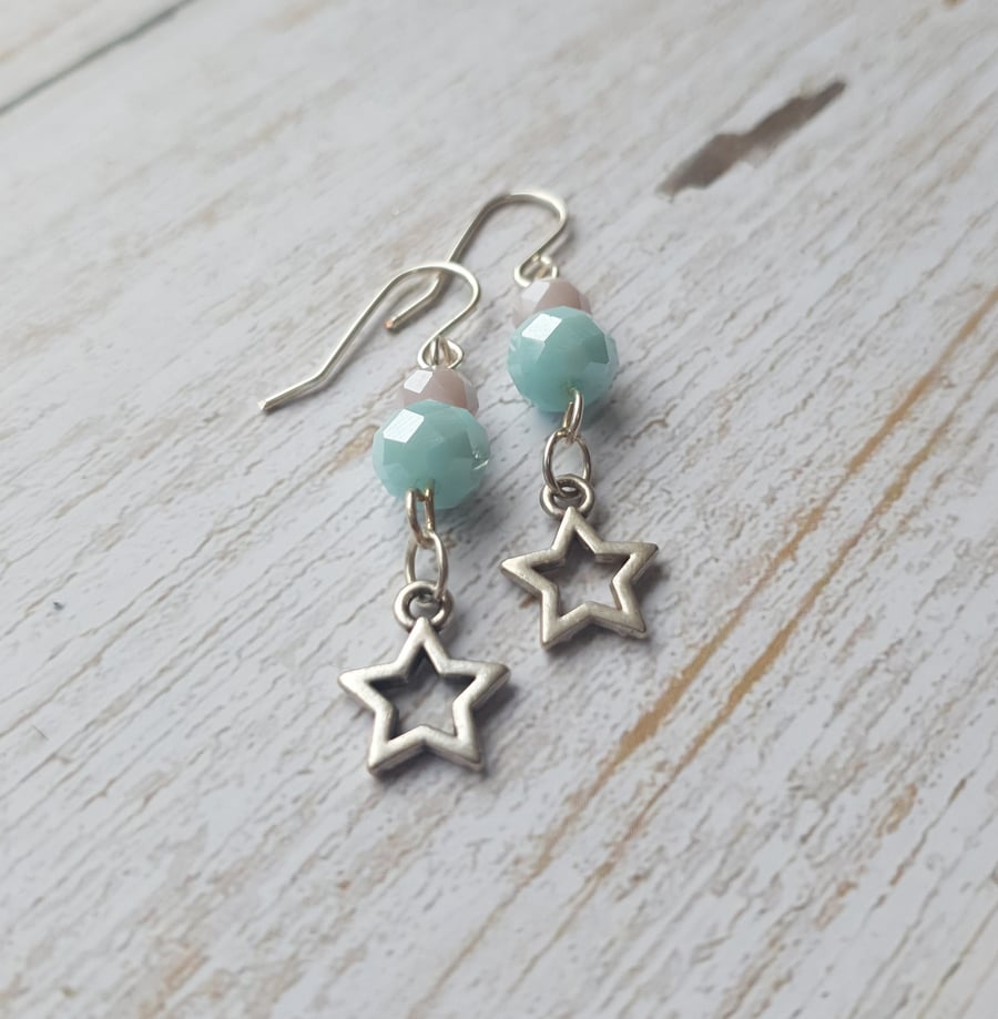 Sparkling Star Dangle Earrings - Pastel Blue & Pink Mix