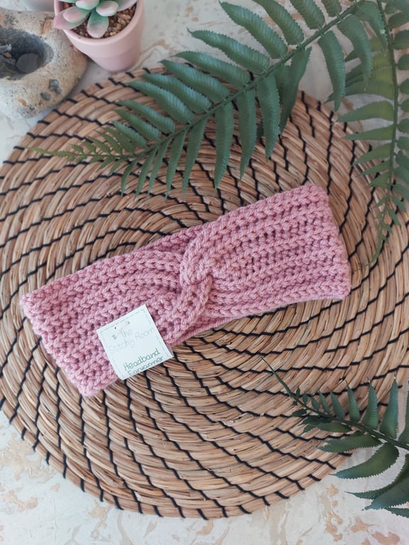 Crochet Ear Warmers - Headband Twist Style Blush Pink