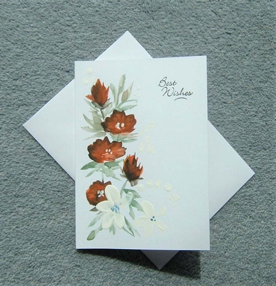 original art hand painted floral greetings card ( ref F 303) 