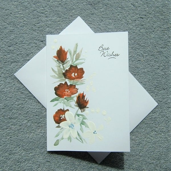 original art hand painted floral greetings card ( ref F 303) 