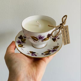 Rhubarb and Cinnamon Tea Cup Candle with Saucer