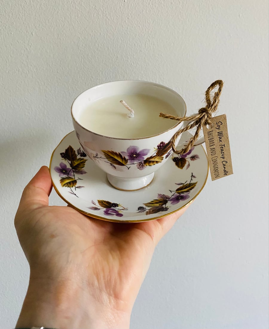 Rhubarb and Cinnamon Tea Cup Candle with Saucer