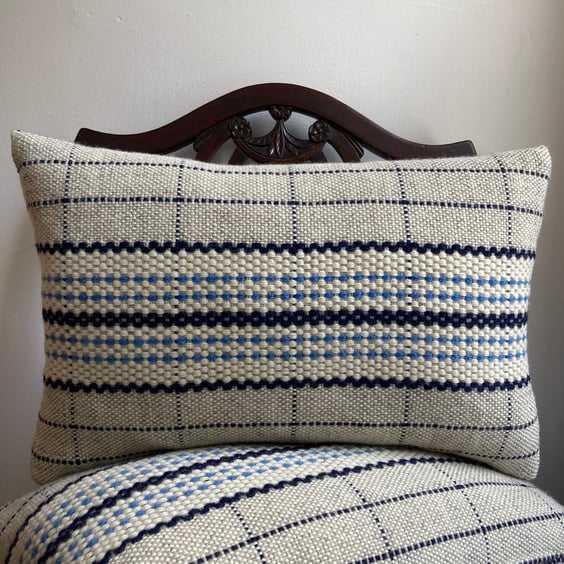 Alta cushion - Navy & Forget-Me-Not Blue. Handwoven in Wales
