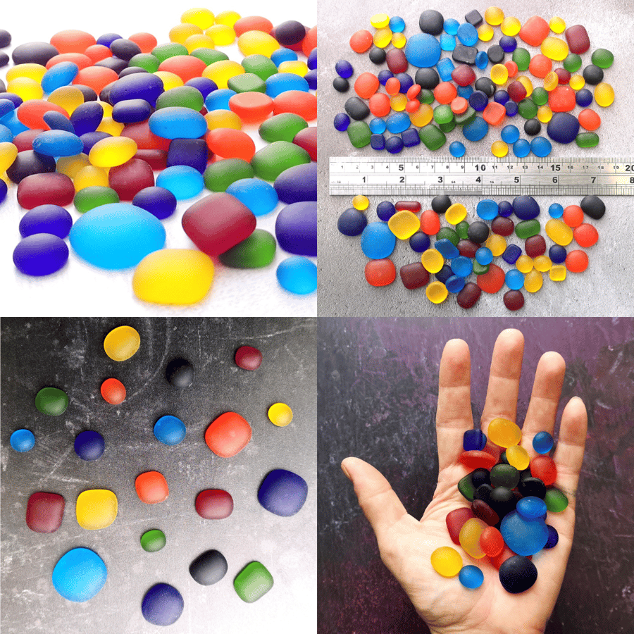 Tumbled Frosted Glass - Mixed Sizes & Amounts - Rainbow Multi Coloured Sea Glass
