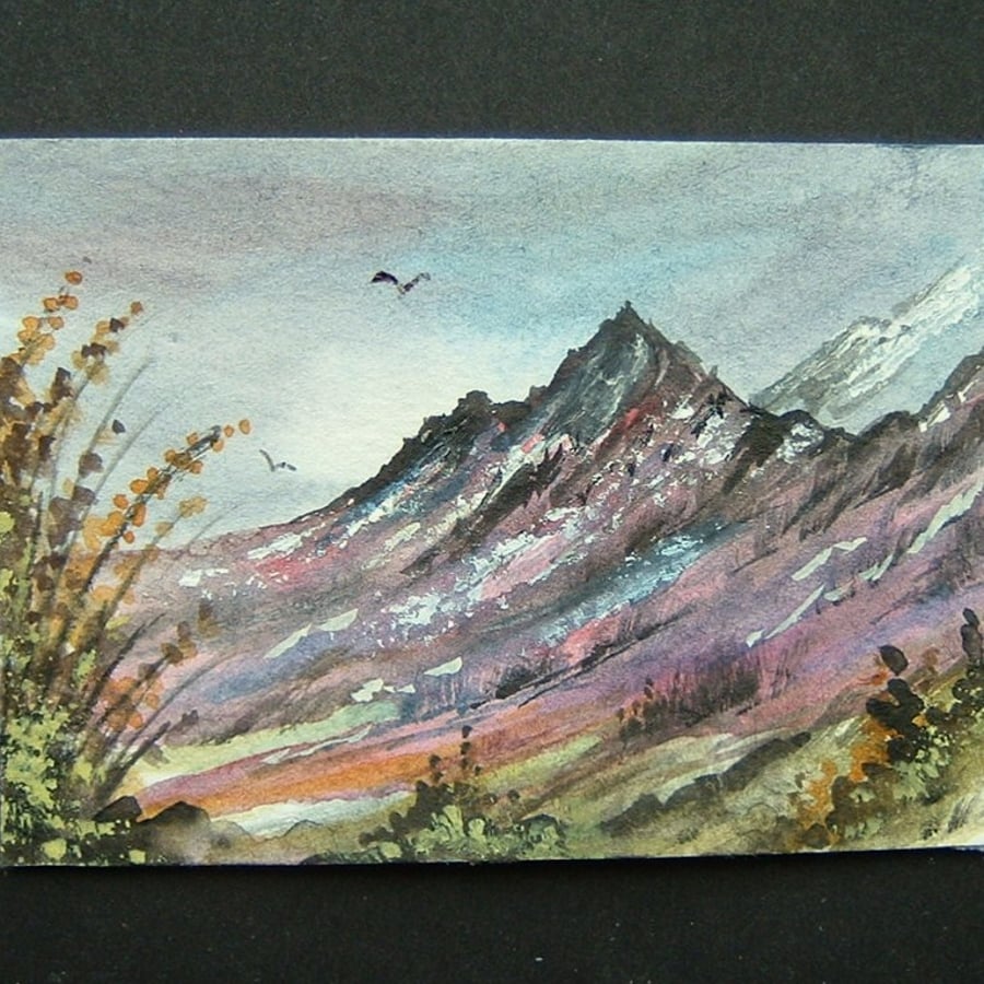 mountain art painting original watercolour landscape aceo ref 73
