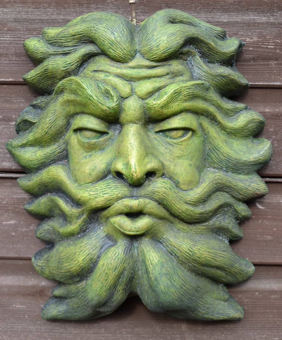 Large North Wind Green Man Plaque or Fountain Mask plus Free Pocket Green Man