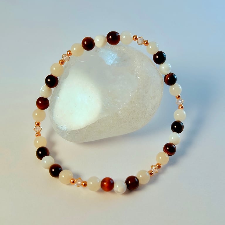 Tiger Eye, Jade & Crystal Bracelet, Birthday, Anniversary, Mother's Day Gifts