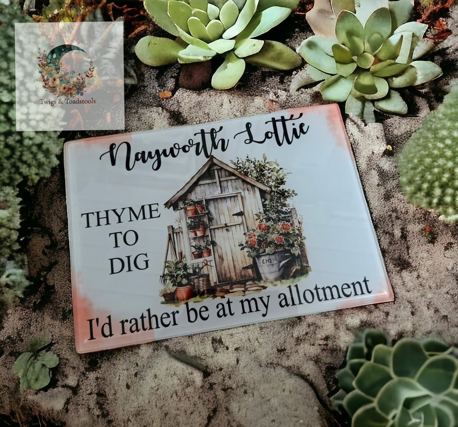 Allotment glass chopping board personalised 