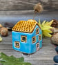 Summer Seconds Handmade Blue Ceramic Mini House with Chimney - Image 3