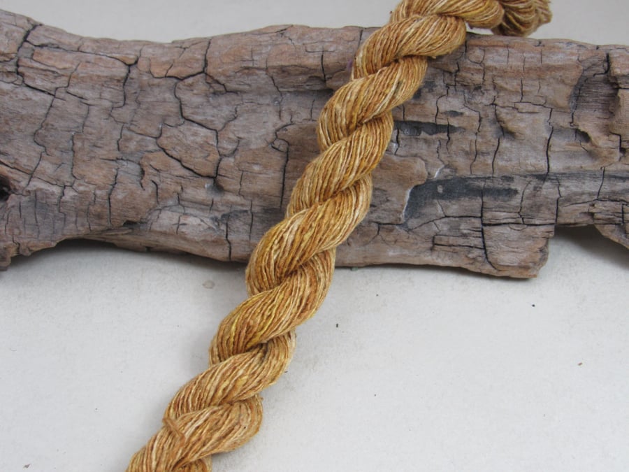 40m Natural Onion Dye Golden Brown Bourette Noil Silk Single Ply Thread