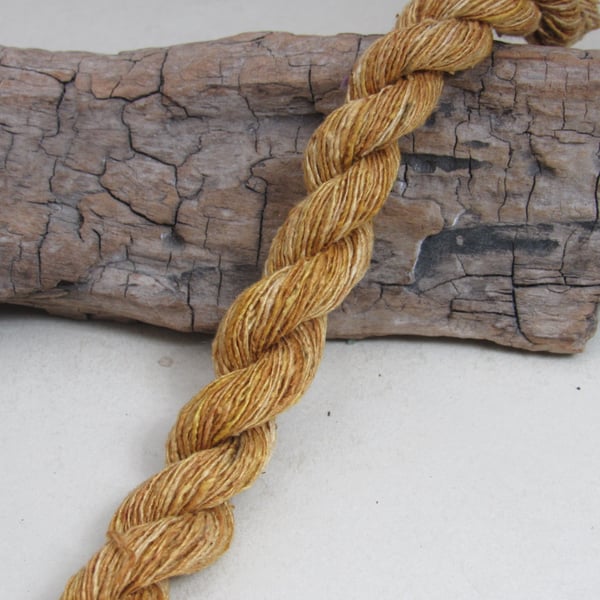 40m Natural Onion Dye Golden Brown Bourette Noil Silk Single Ply Thread