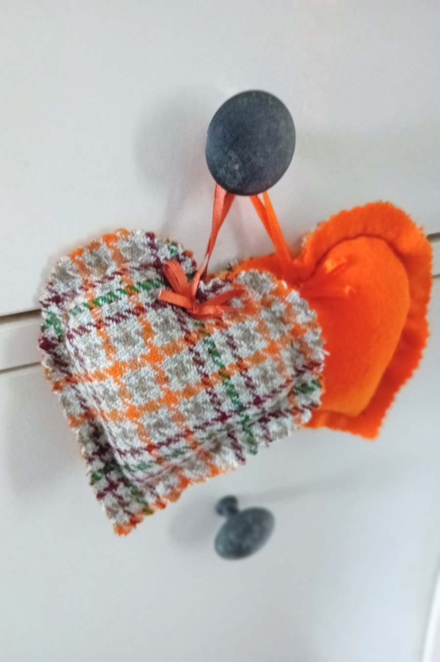 Reversible tartan tweed hanging heart decorations 