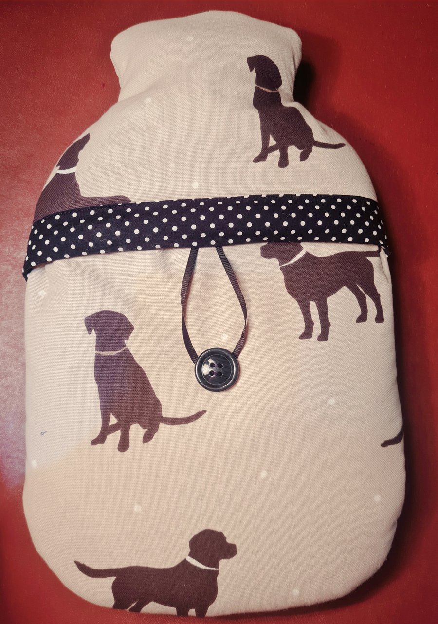 Hot water bottle cover in Sophie Allport Labrador fabric 
