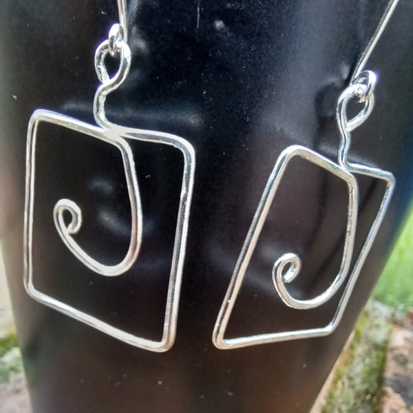 Square silver wire earrings