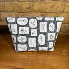 Black White And Grey Flower Print Quilted Fabric Wash Bag 