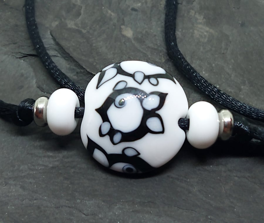 Monochrome fish lentil bead necklace -  Lampwork 