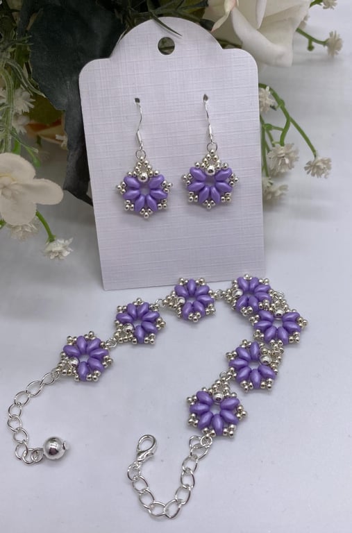 Beaded Bracelet and Earrings Set: Handmade Miyuki Seed Beads