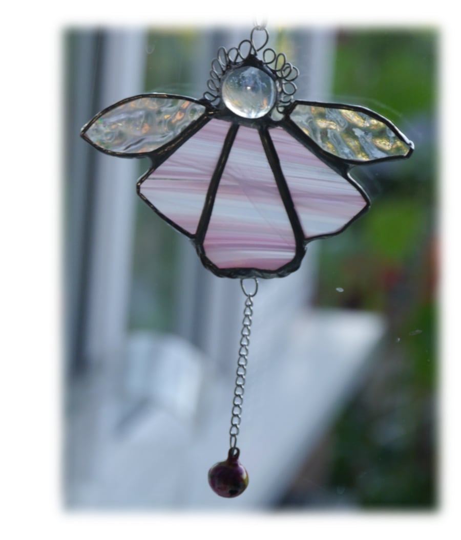 Angel Bell Suncatcher Stained Glass Pink 038