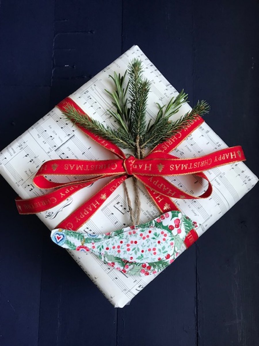 Liberty 'Woodland Christmas' fabric hanging bird trio decorations