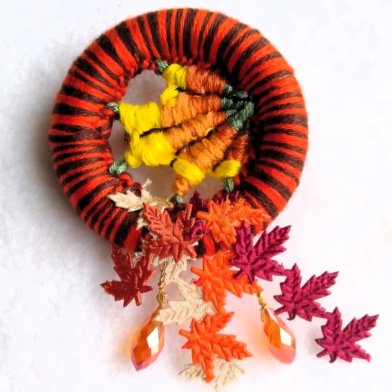 Handmade Autumn Leaf Dorset Button Brooch, Scarf or Shawl Pin