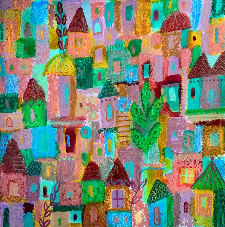 Patchwork Town, original painting