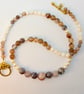 Striped Agate, Glass Pearl & Shell Necklace, Birthday Present, Anniversary gift - Image 1