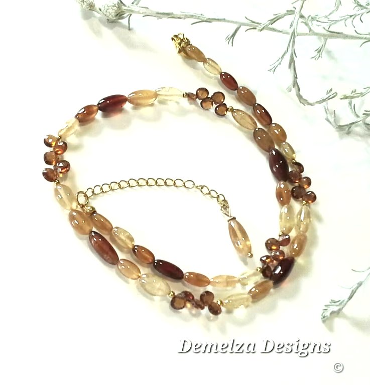 Designer Rare AAA Hessanite Garnet Necklace Gold Vermeil Necklace 
