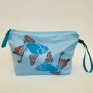 Sky Blue Koi Fish Duchess Satin Makeup Bag
