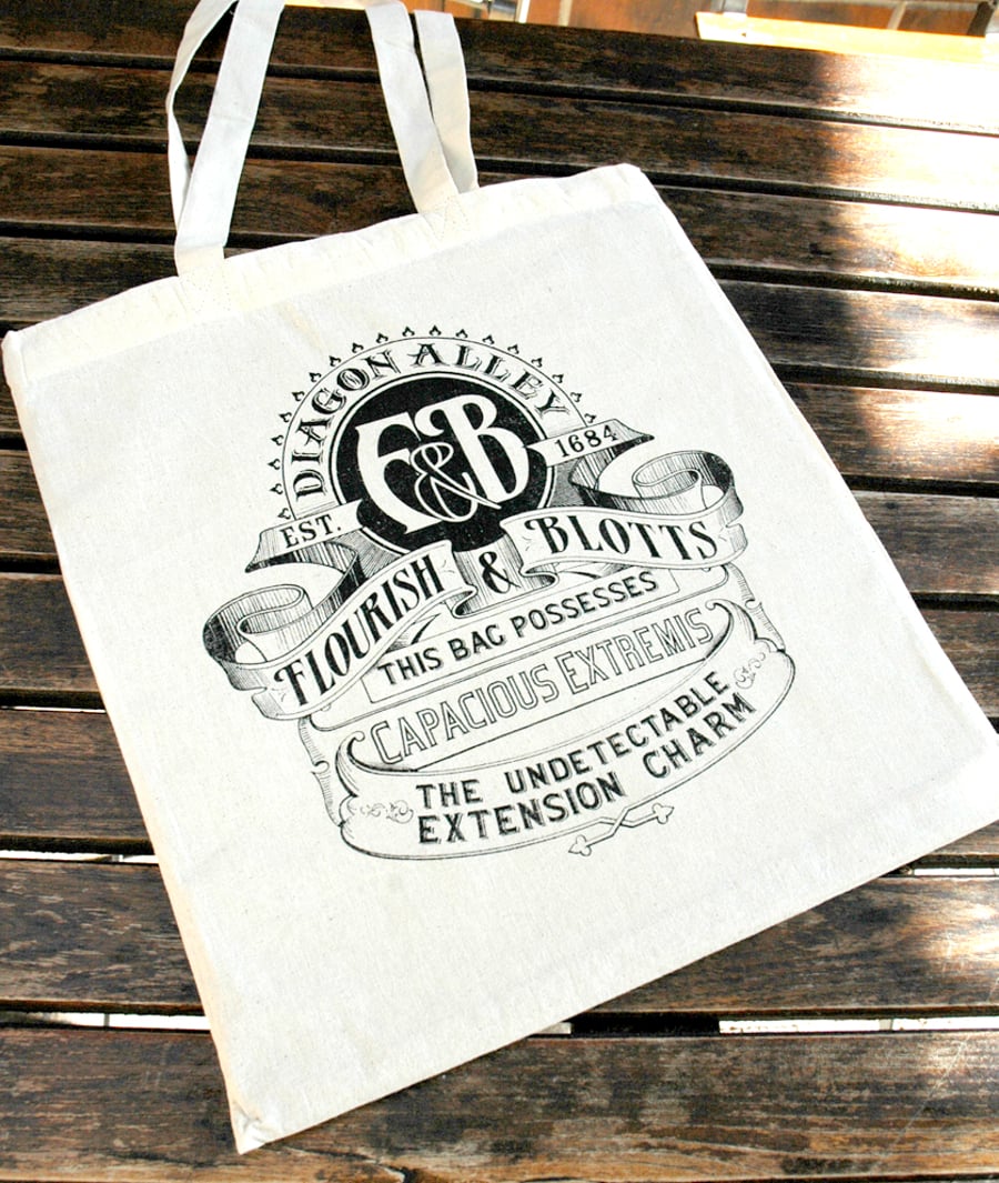 Harry Potter Flourish & Blotts - Cotton Canvas Reusable Shopping Tote Bag