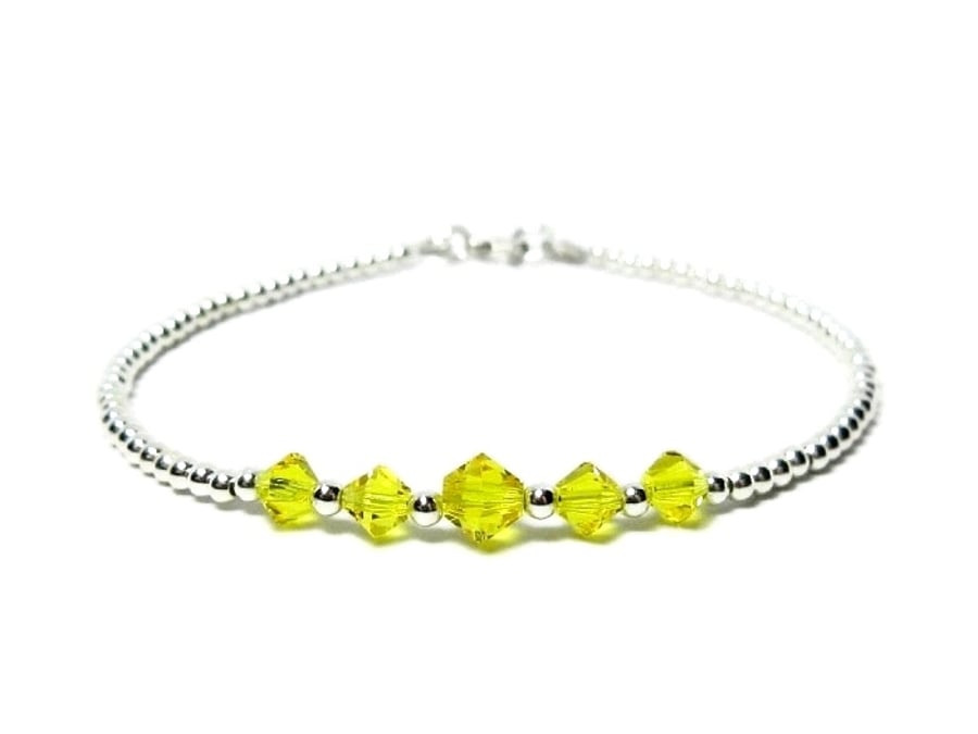 Sparkly Yellow Crystals Stacker Bracelet With Sterling Silver Beads 